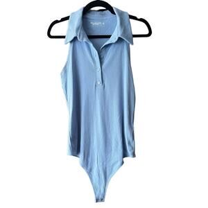 NWT Abercrombie & Fitch Women's Ribbed Collared Thong Bodysuit Blue Size L